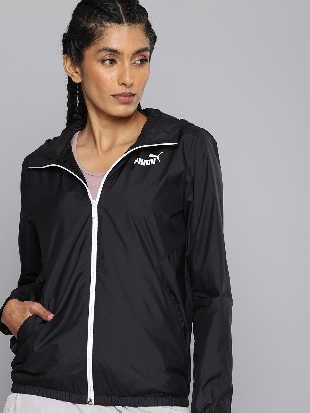 

Puma Windcheater & Water Repellent Hooded Sporty Jacket, Black