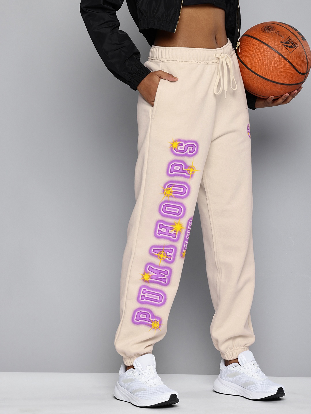 

Puma Women Arc-hitect Sparkle DryCell Relaxed Fit Basketball Joggers, Beige