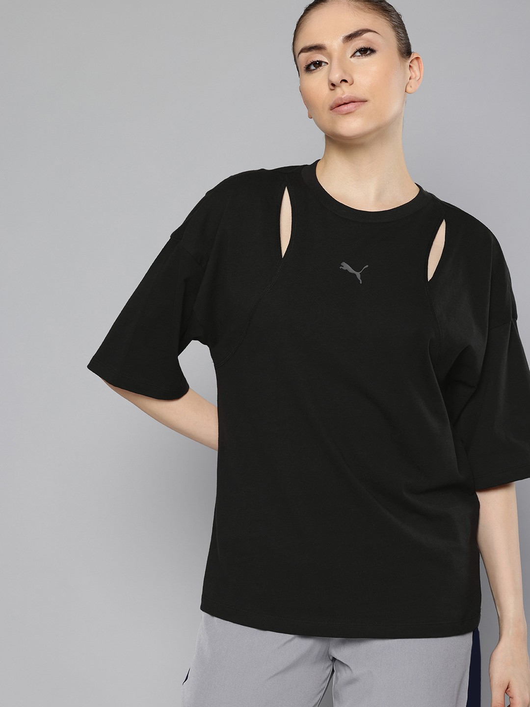 

Puma DARE TO Pure Cotton Oversized Cut-Out T-shirt, Black