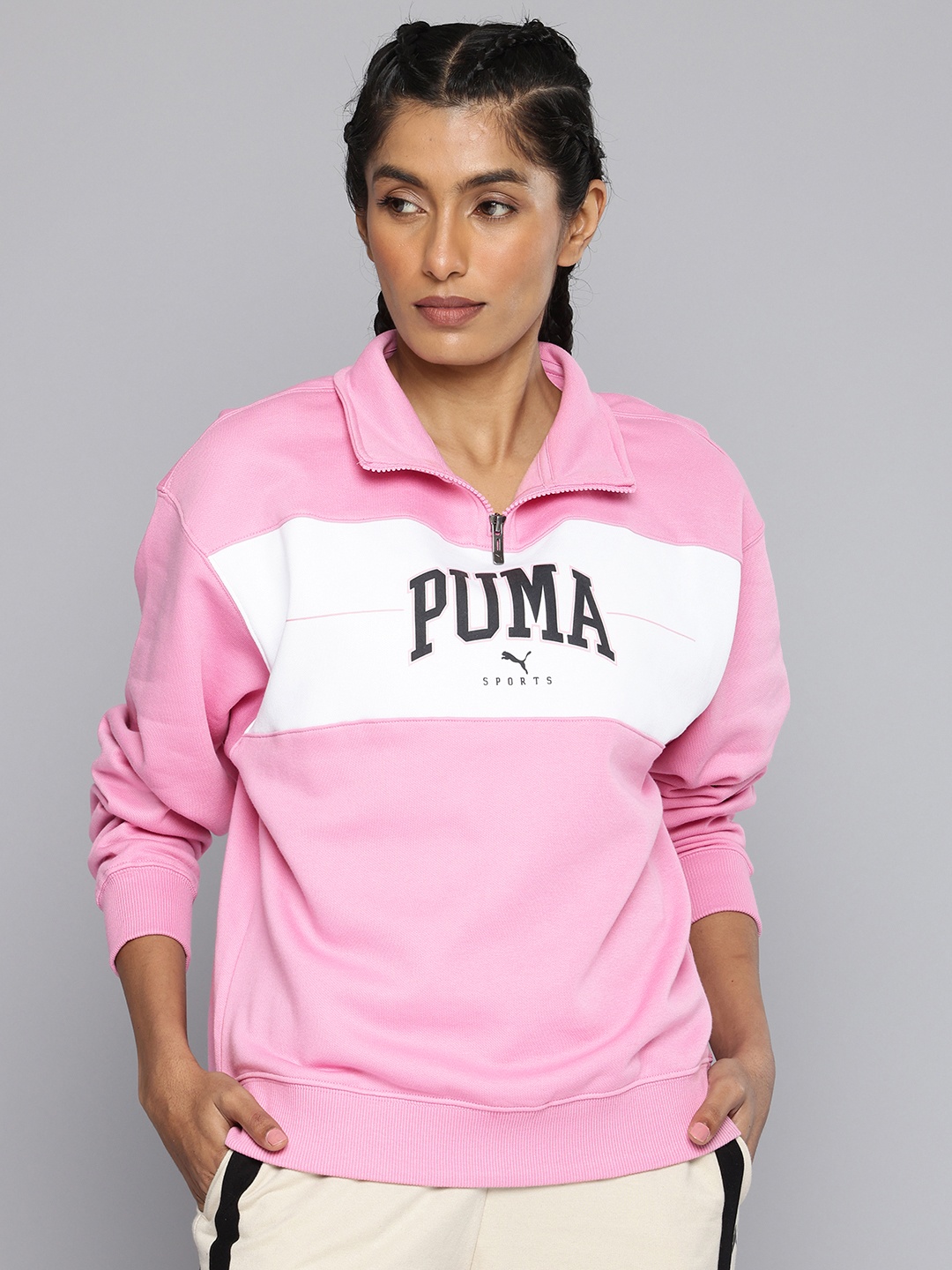 

Puma SQUAD Comfort Fit Colourblocked Sweatshirt, Pink