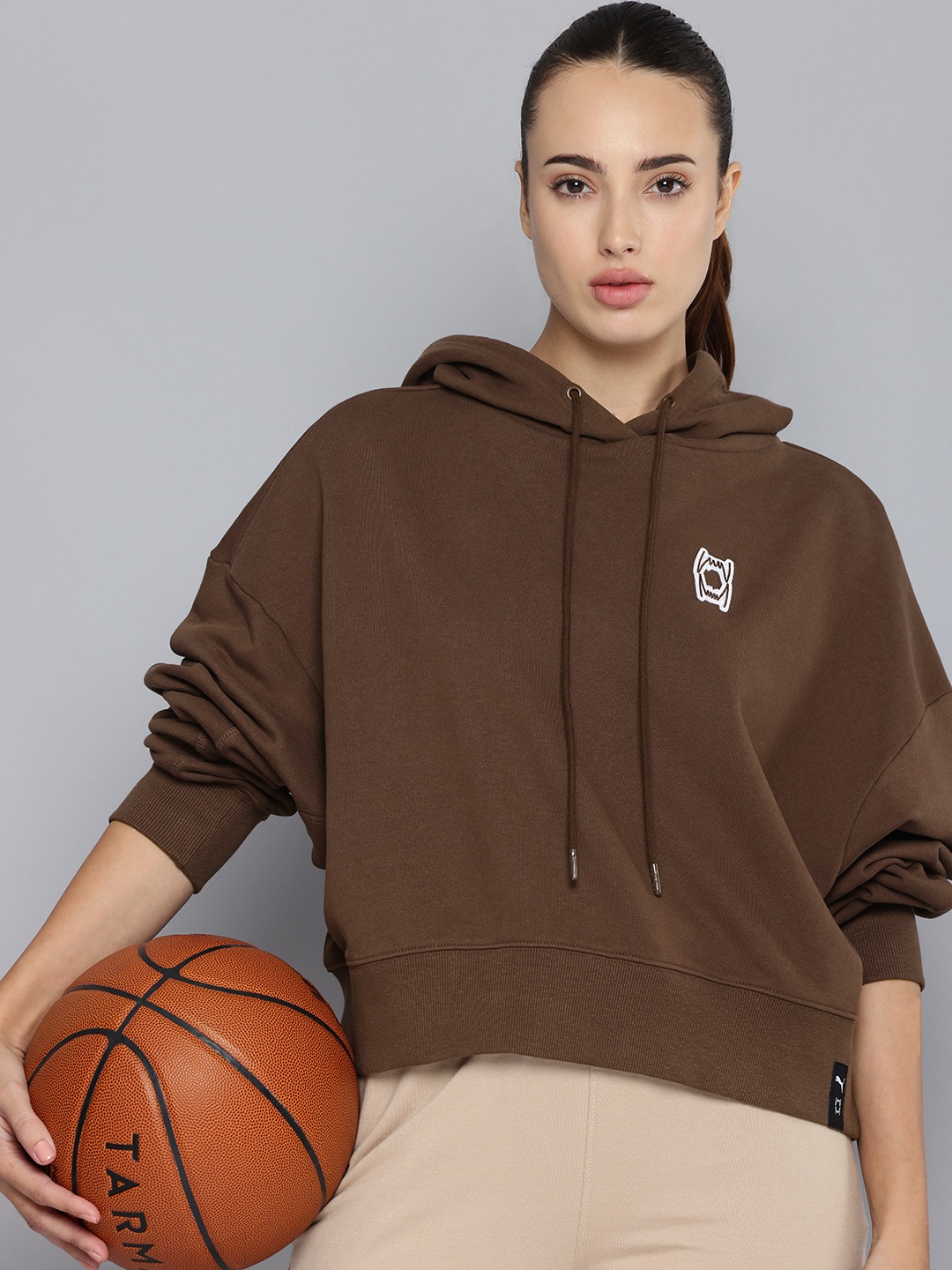 

Puma Pivot Hooded Relaxed Fit Pure Cotton Basketball Sweatshirt, Brown