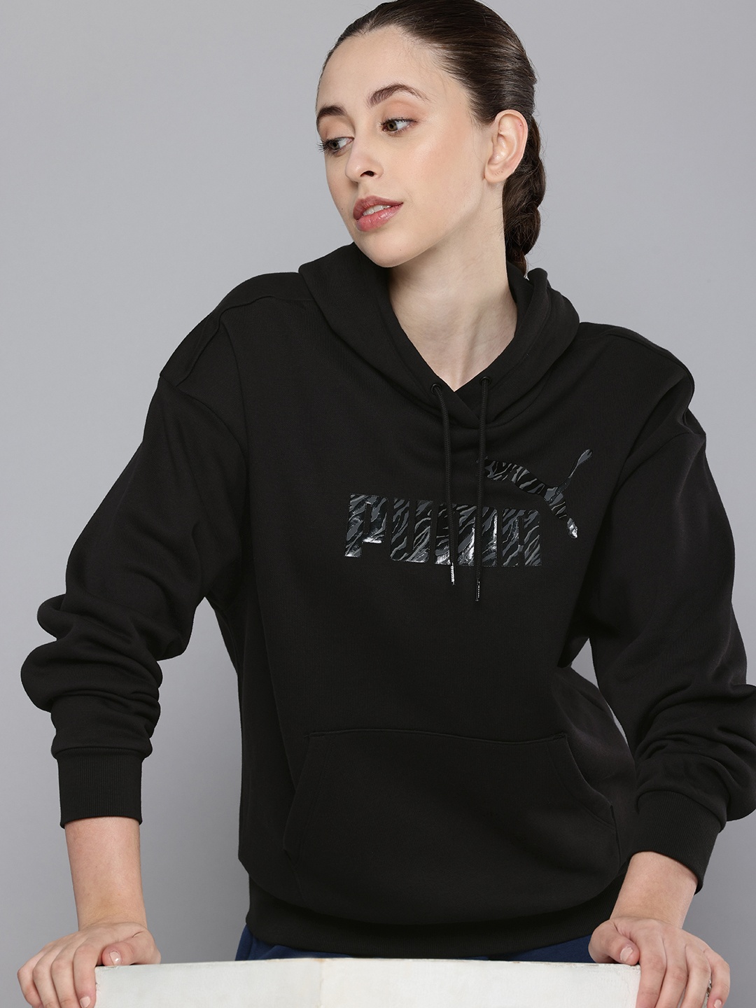 

Puma Animal Brand Logo Printed Hooded Sweatshirt, Black