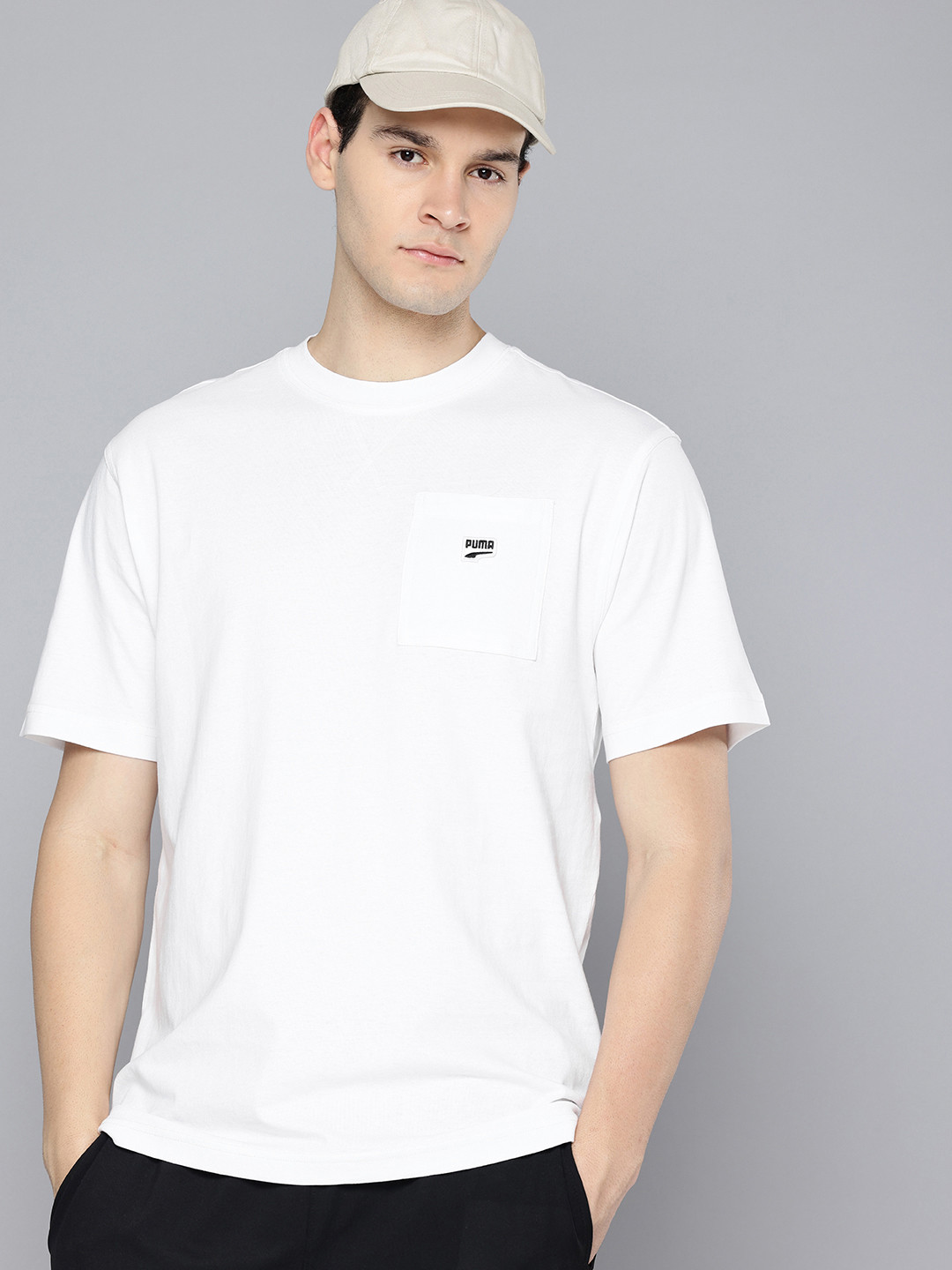 

Puma Unisex Downtown Drop-Shoulder Sleeves Relaxed Fit Pure Cotton T-shirt, White