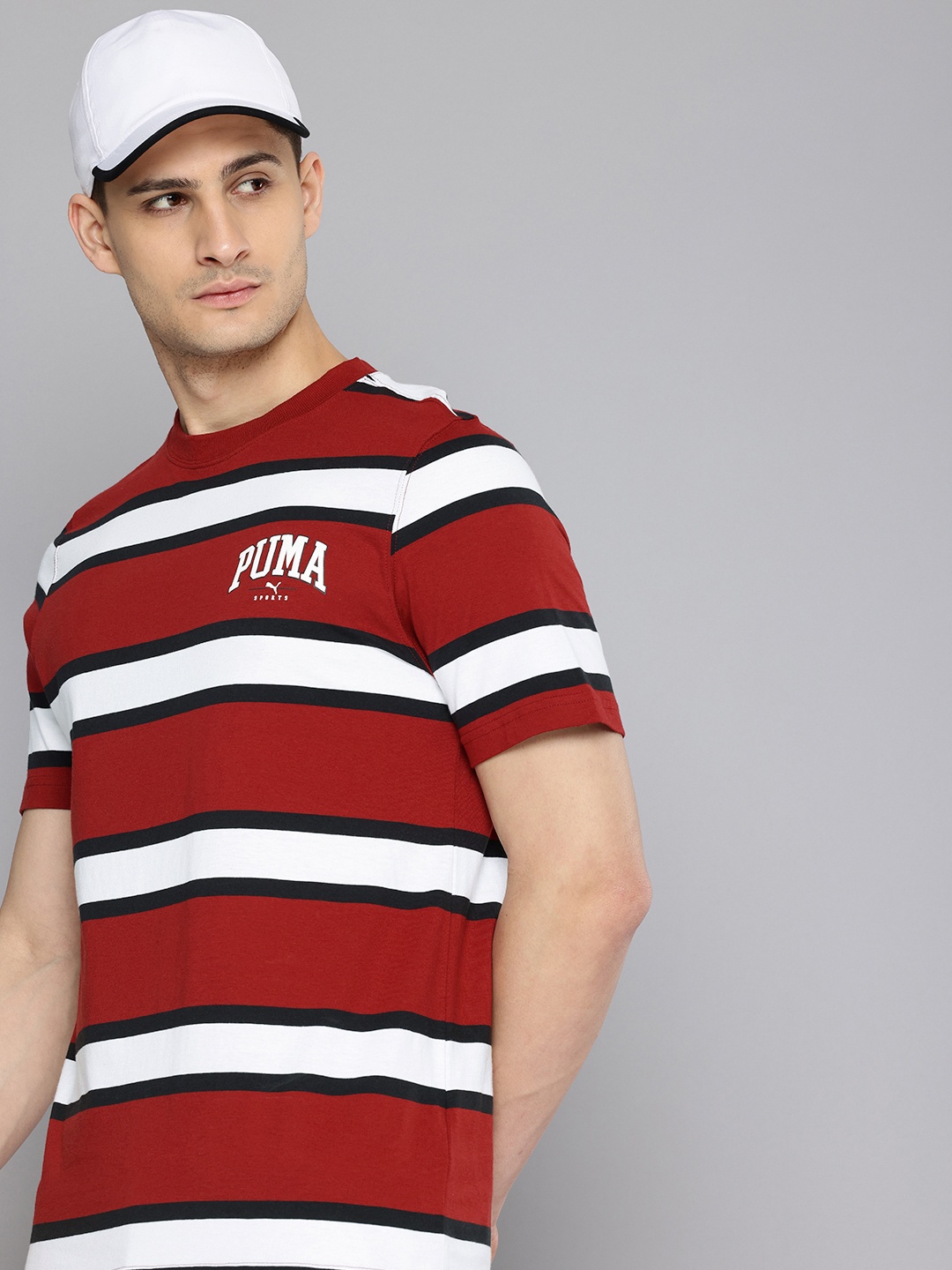 

Puma Squad Tee Striped Pure Cotton T-shirt, Red