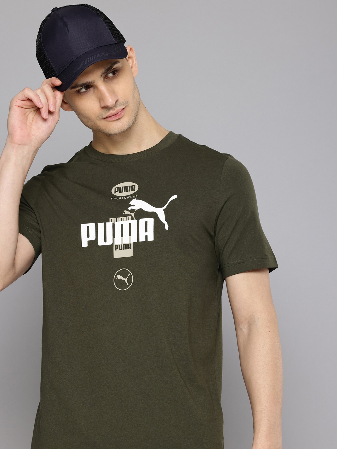 

Puma POWER Graphic Brand Logo Printed Pure Cotton T-shirt, Olive