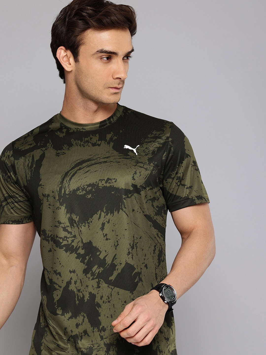 

Puma Train All Day Aop Tee Abstract Printed Drycell Slim Fit Sports T-shirt, Green