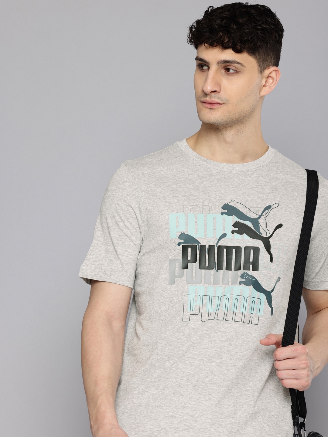 

Puma Overlapping Logo Brand Logo Printed Pure Cotton T-shirt, Grey