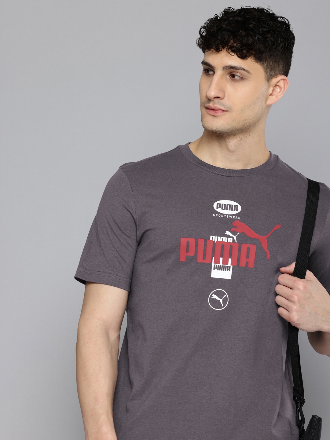 

Puma Power Brand Logo Printed Pure Cotton T-shirt, Grey