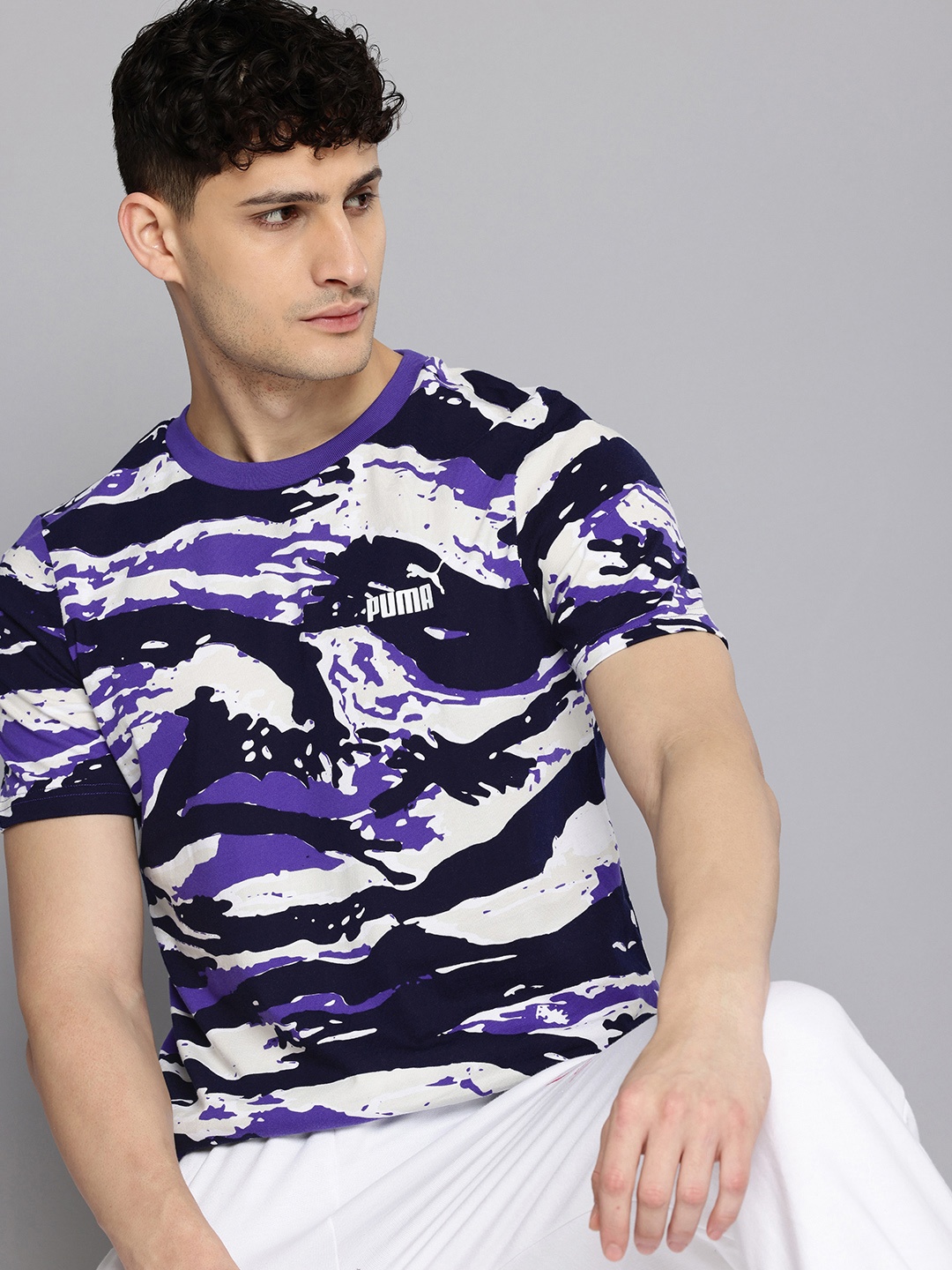 

Puma Camo Abstract Printed Pure Cotton T-shirt, Blue