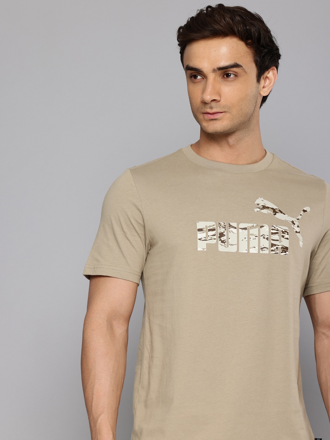 

Puma CAMO Graphic Brand Logo Printed Pure Cotton T-shirt, Beige