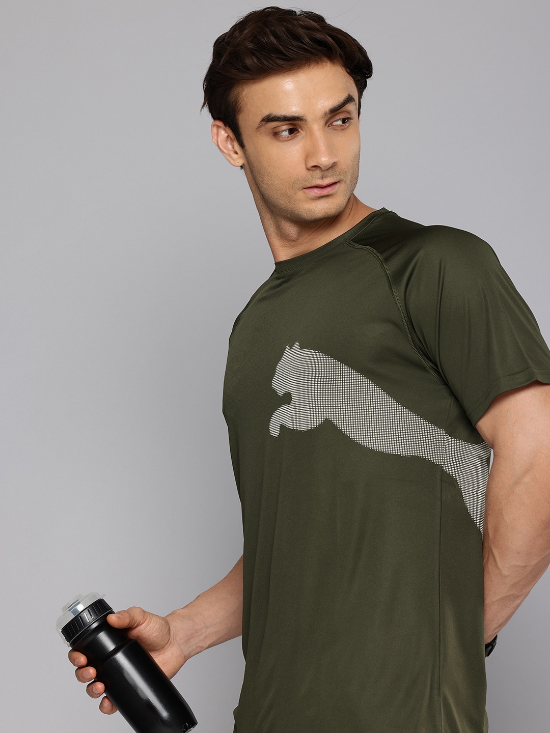 

Puma Train All Day Big Cat Brand Logo Printed dryCELL Training T-shirt, Olive