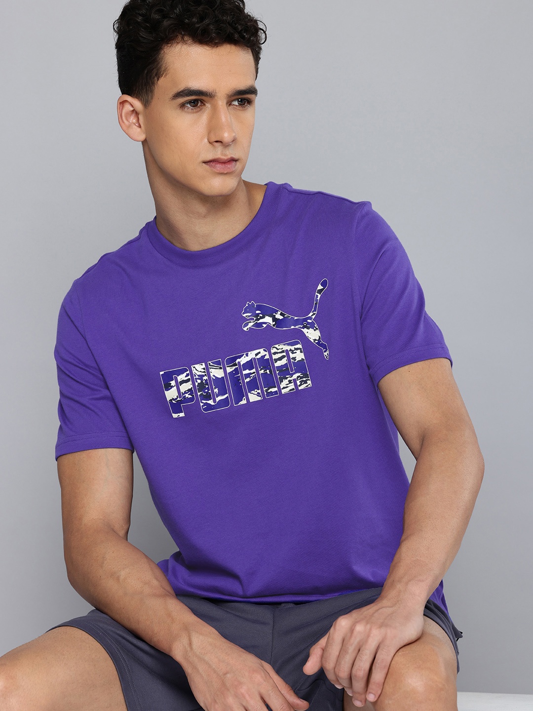 

Puma Brand Logo CAMO Graphic Printed Pure Cotton T-shirt, Blue