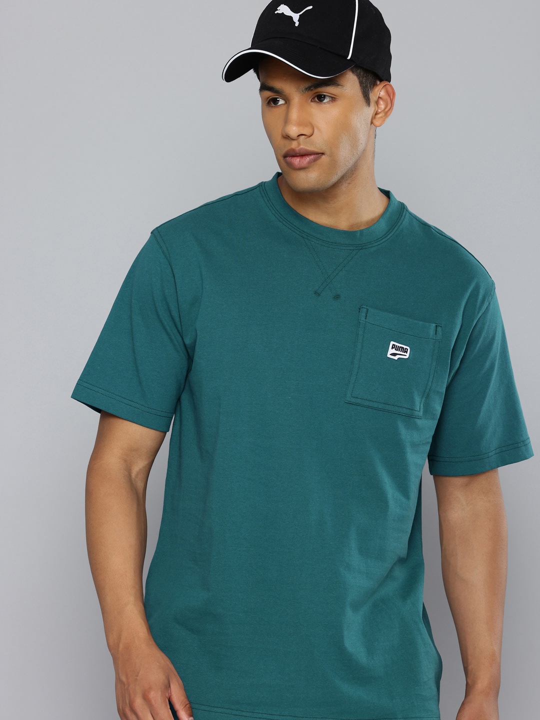 

Puma Unisex DOWNTOWN Drop-Shoulder Sleeves Pure Cotton Relaxed Fit T-shirt, Teal