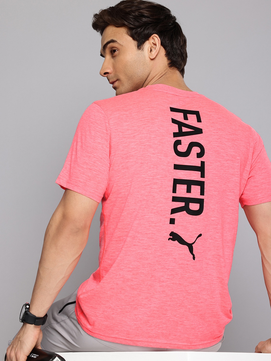 

Puma RUN "Faster Vert" Typography Printed dryCELL Running T-shirt, Pink