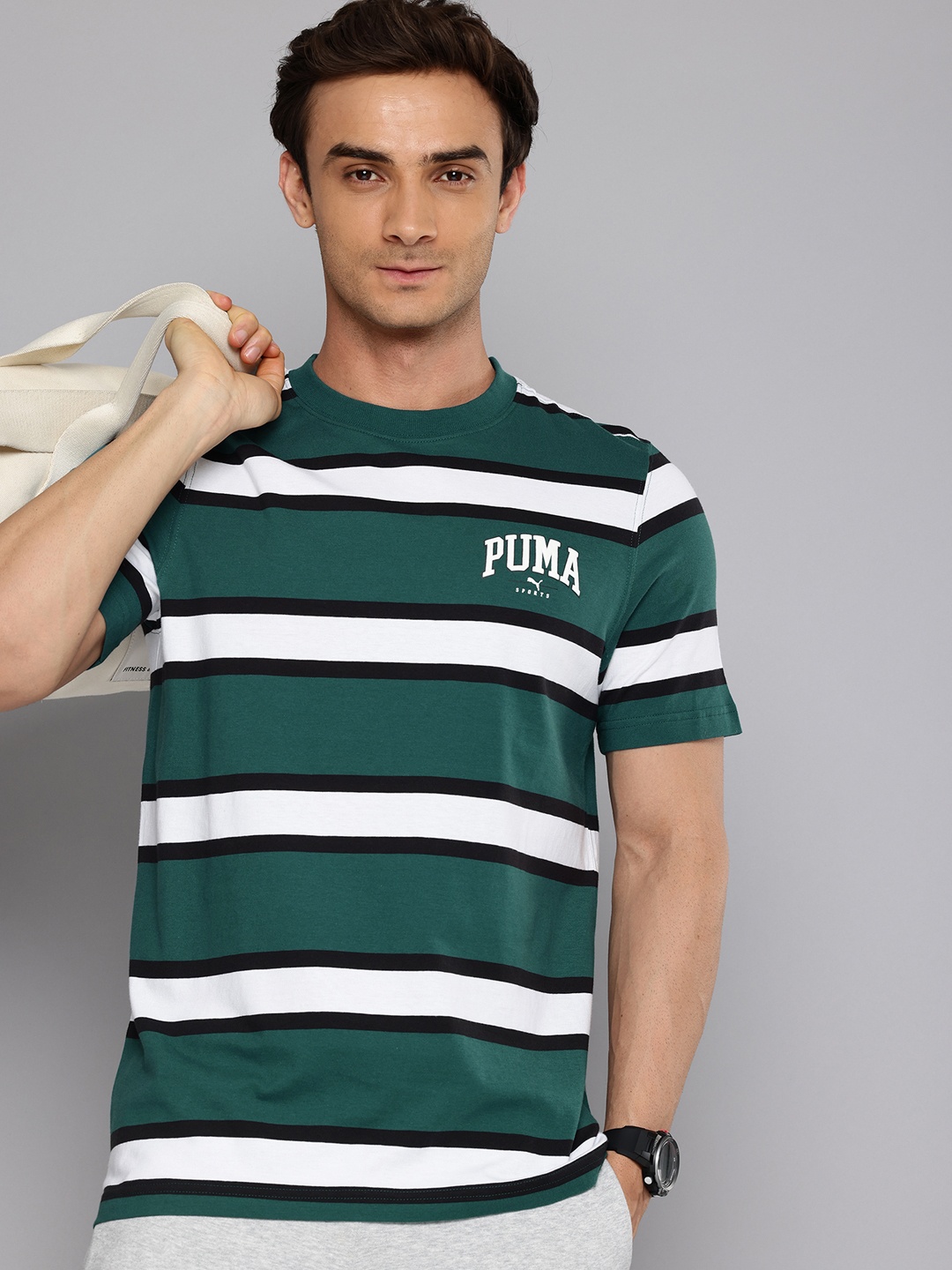 

Puma Squad Striped Pure Cotton T-shirt, Teal