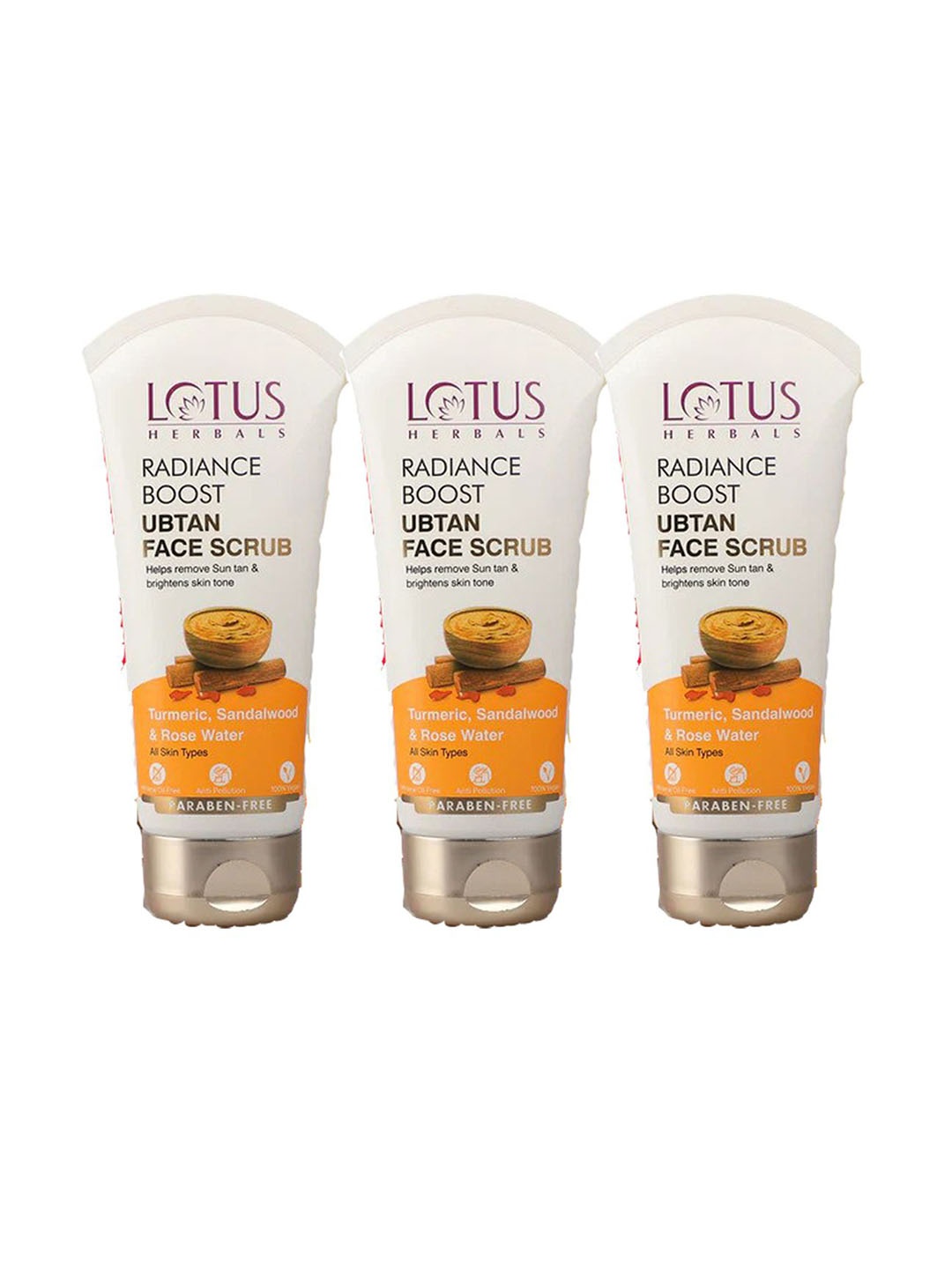

Lotus Herbals Set of 3 Radiance Boost Ubtan Face Scrub with Turmeric - 100 g each, Orange