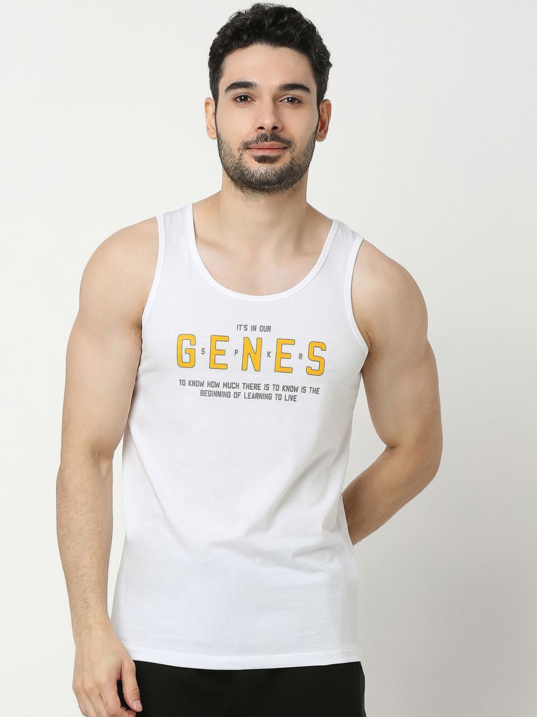 

UnderJeans by Spykar Printed Cotton Gym Vest UJLSTPM031WHITE, White