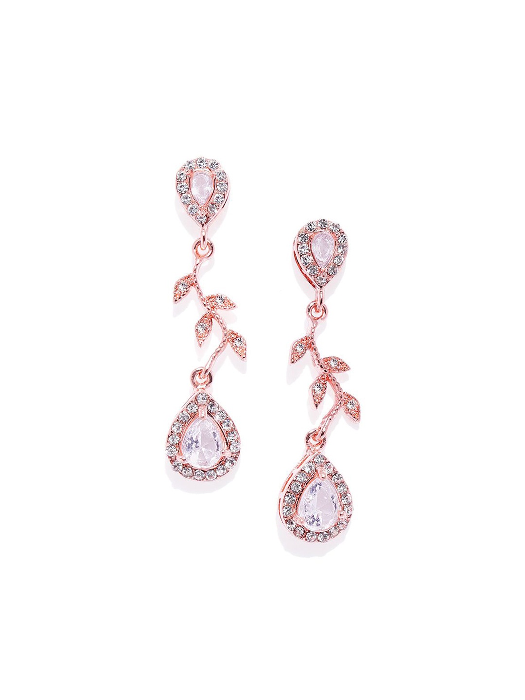 

DressBerry Rose Gold-Toned Cubic Zirconia-Studded Floral Drop Earrings