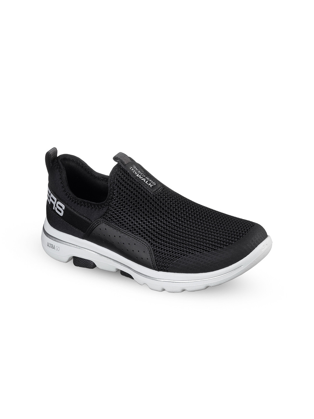 

Skechers Women Self Design Slip On Round Toe Non Marking Walking Shoes, Black