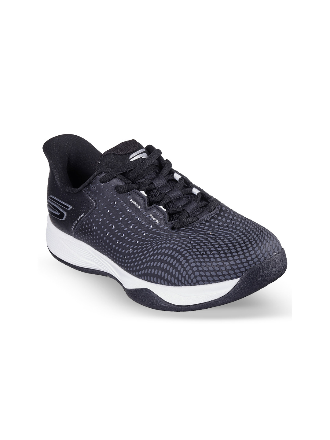 

Skechers Women Self Design Round Toe Lace Ups Tennis Shoes, Black