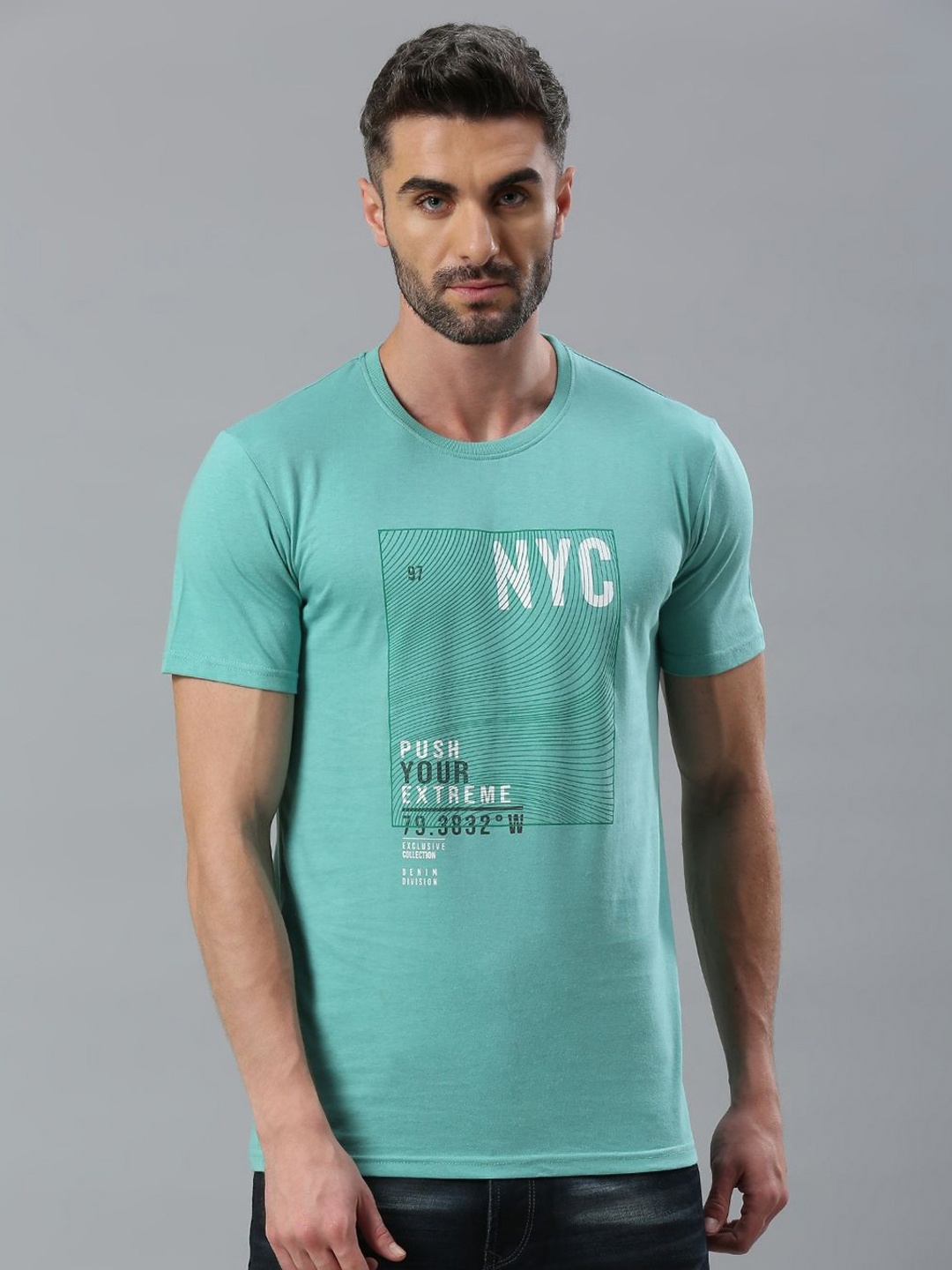 

Klub Fox Men Printed Round Neck Cotton Tshirt, Blue