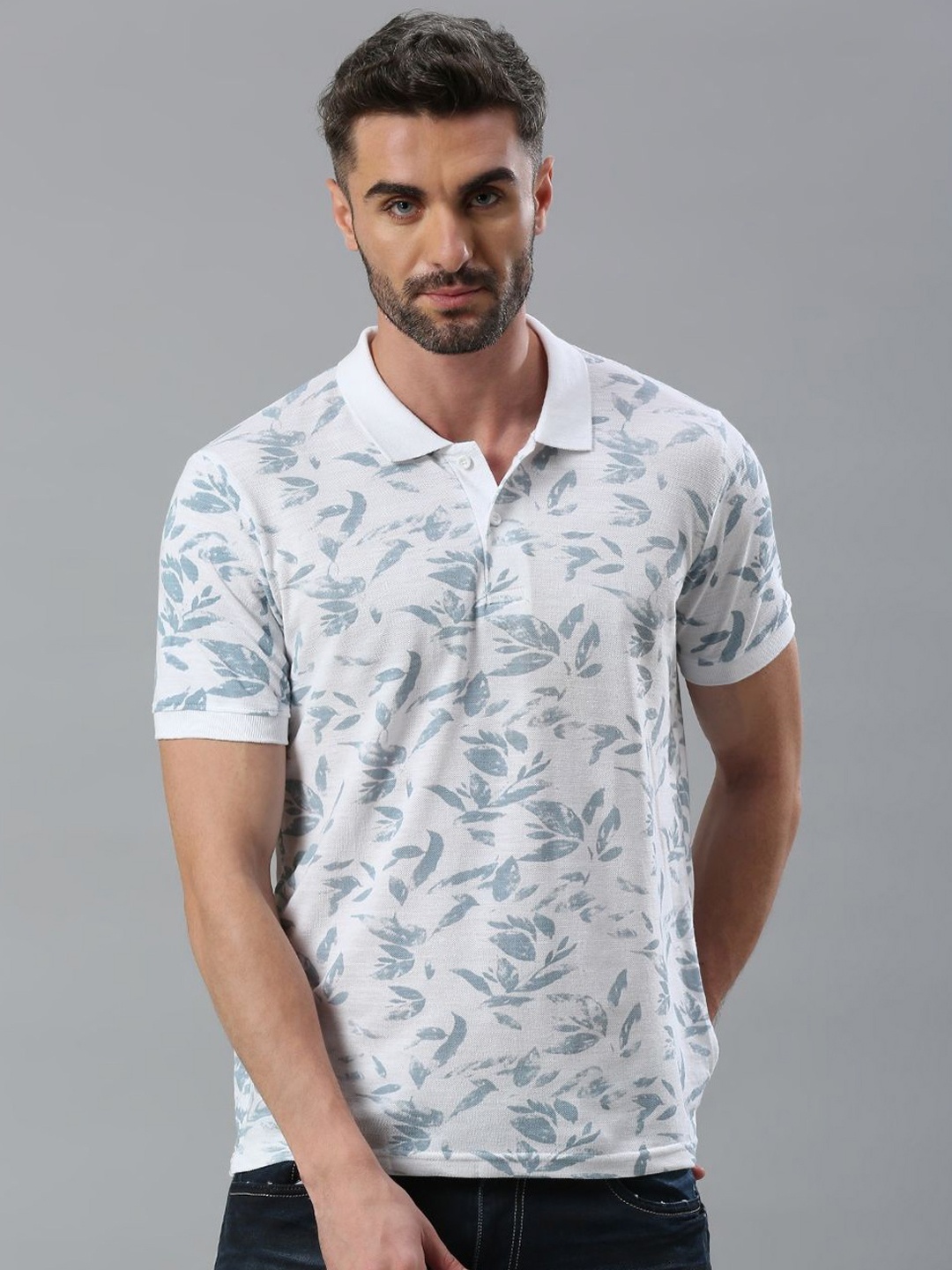 

Klub Fox Men Floral Printed Polo Collar Cotton Tshirt, White