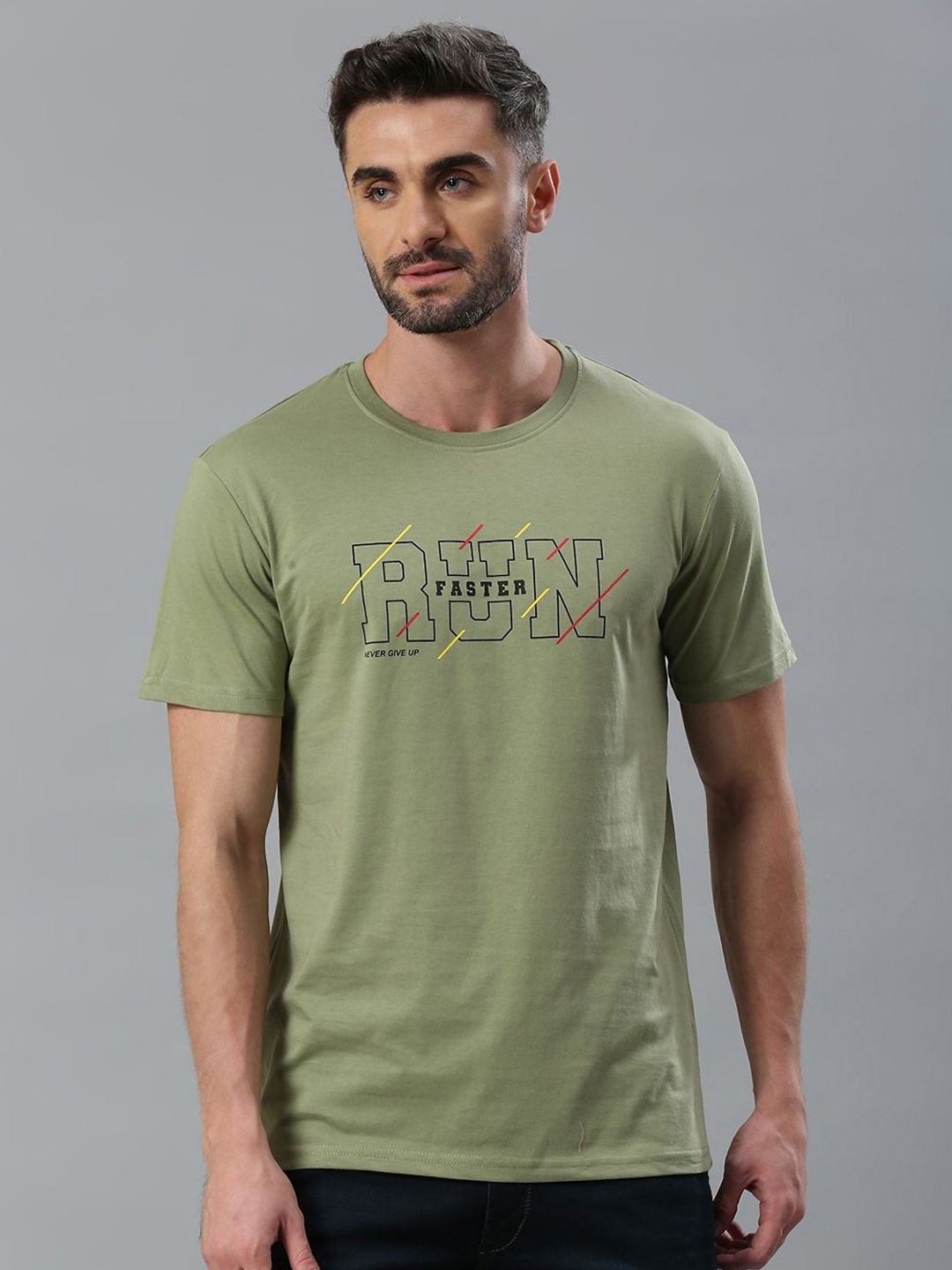 

Klub Fox Men Printed Round Neck Cotton Tshirt, Green