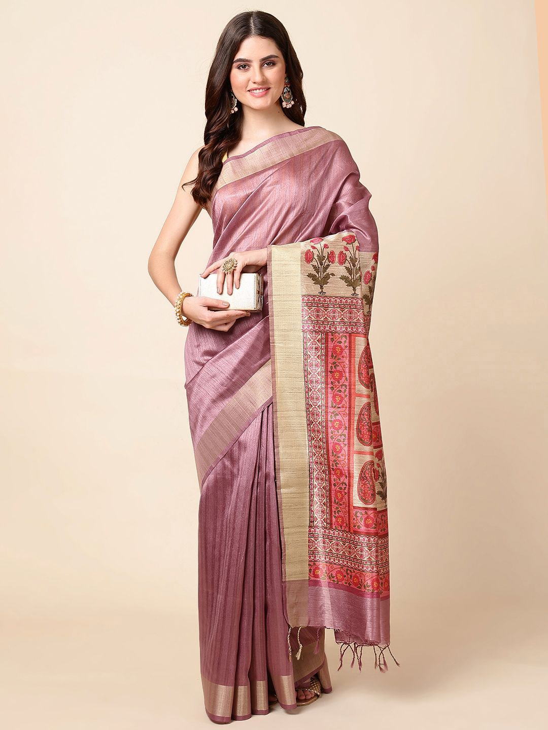 

Meena Bazaar Paisley Tussar Saree, Pink