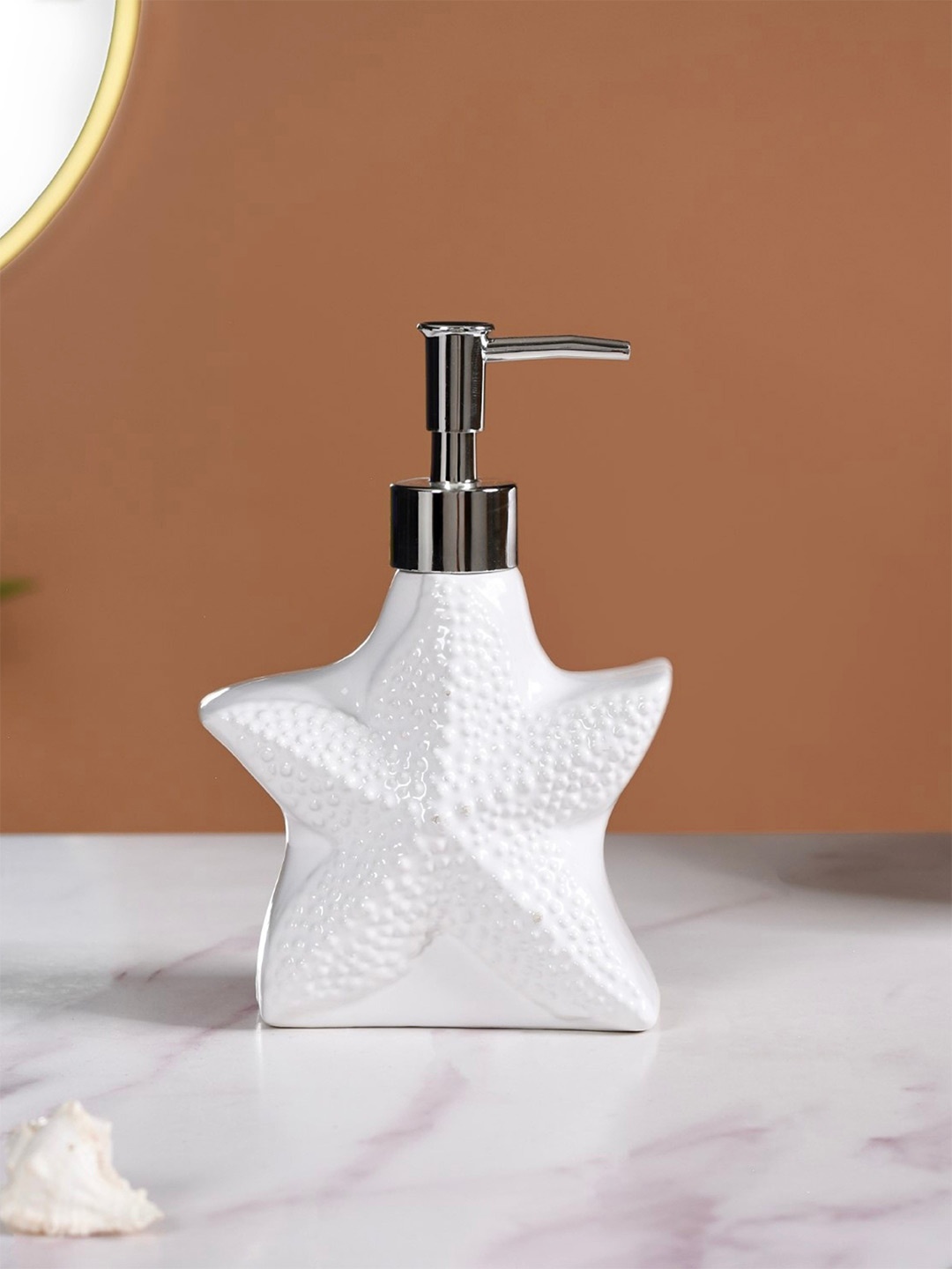 

Nestasia White & Silver Toned Geometric Ceramic Glossy Soap Dispenser 400ml