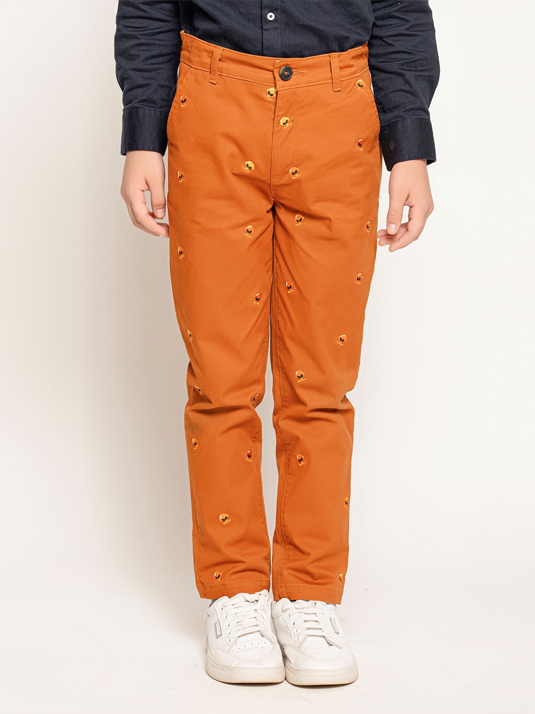 

One Friday Boys Relaxed Floral Embroidered Trousers, Rust