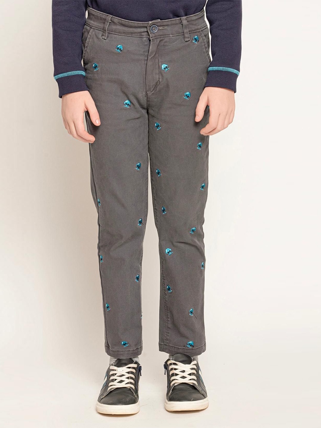 

One Friday Boys Printed Mid-Rise Relaxed Trousers, Grey