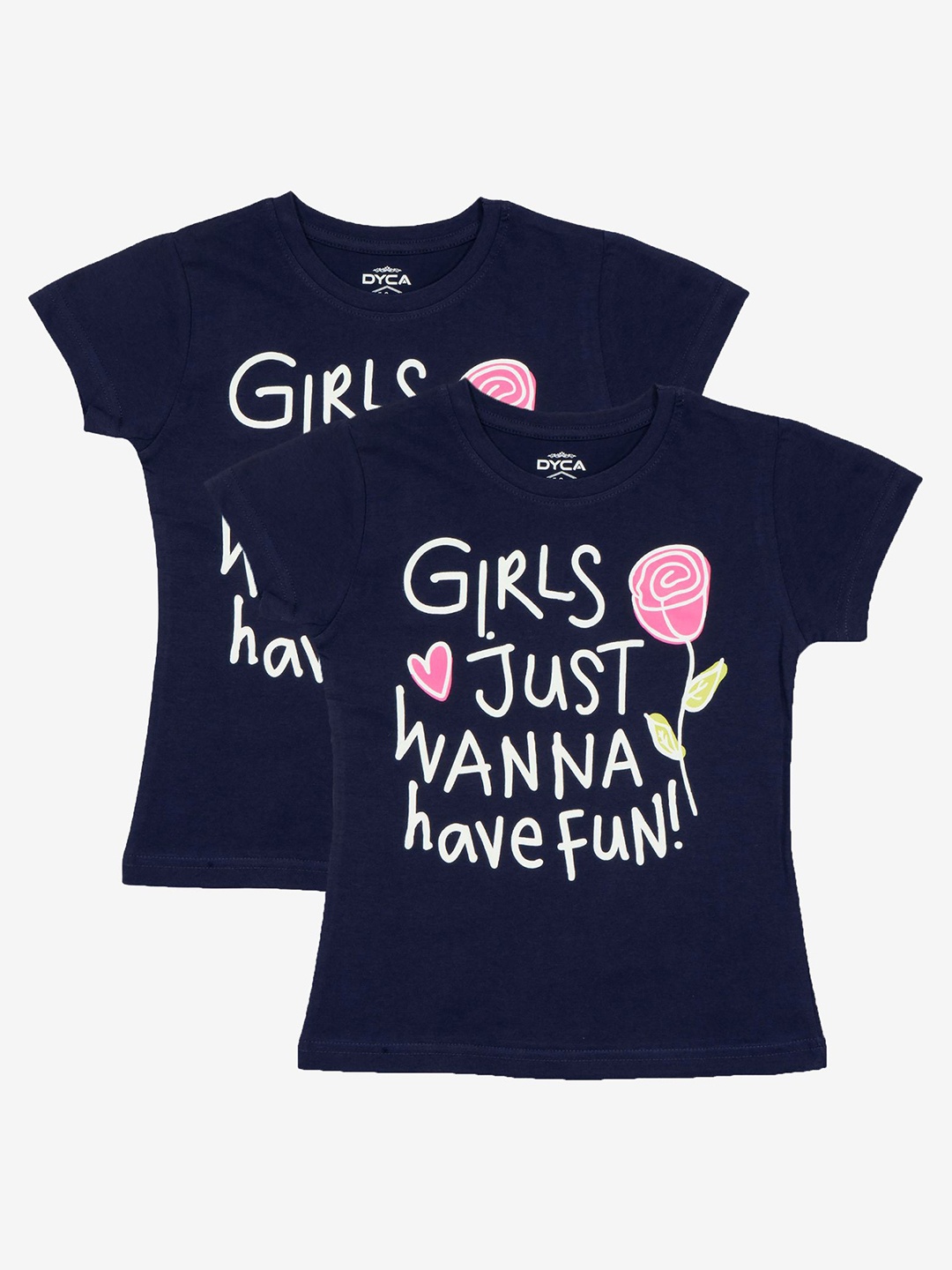 

DYCA Girls Typography 2 Printed Applique T-shirt, Navy blue