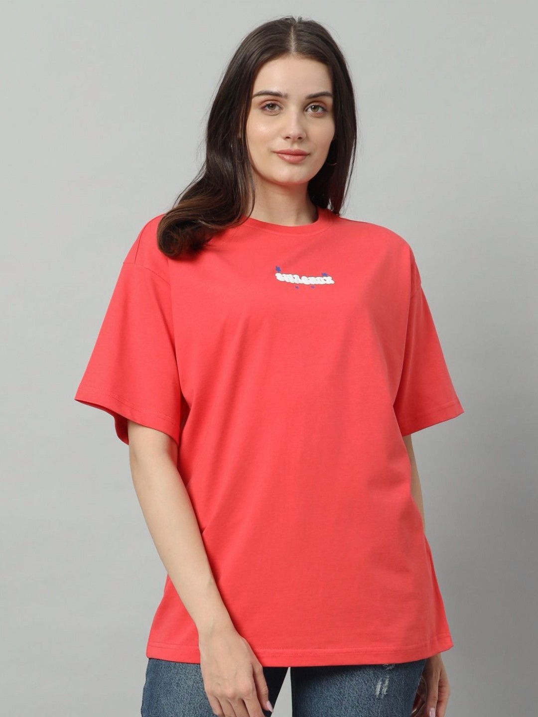 

SWAGNOX Women Typography Printed Pockets T-shirt, Red