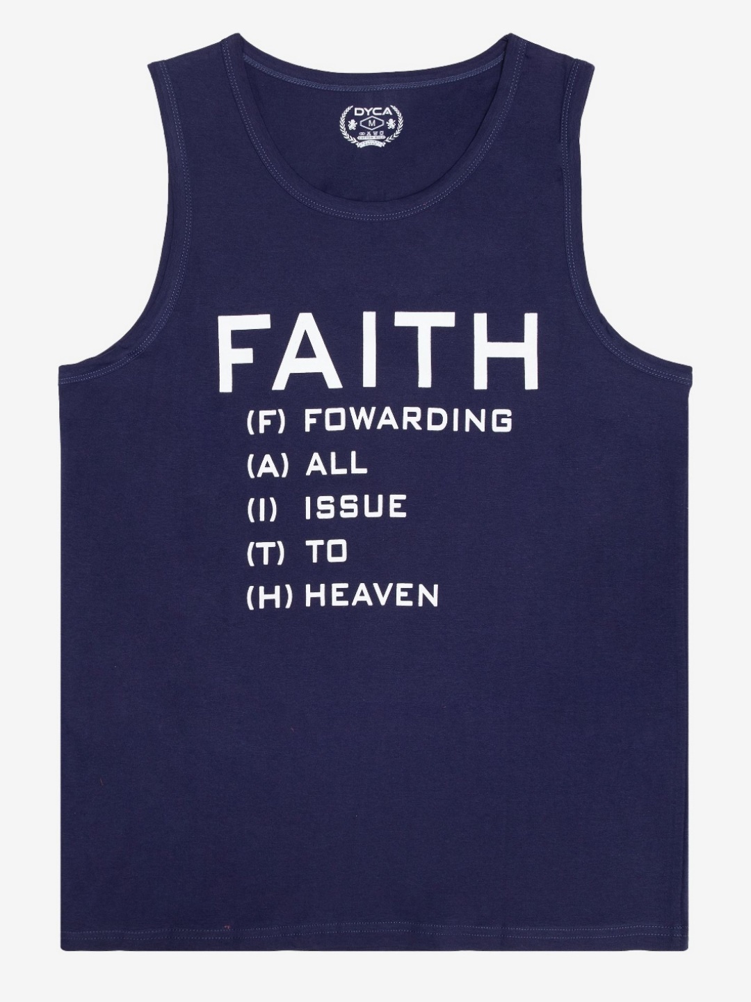 DYCA Men Typography Printed Applique T-shirt, Navy blue