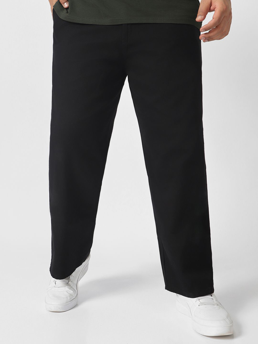 

Urbano Plus Men's Loose Baggy Fit Solid Chino Trousers Non-Stretchable, Black