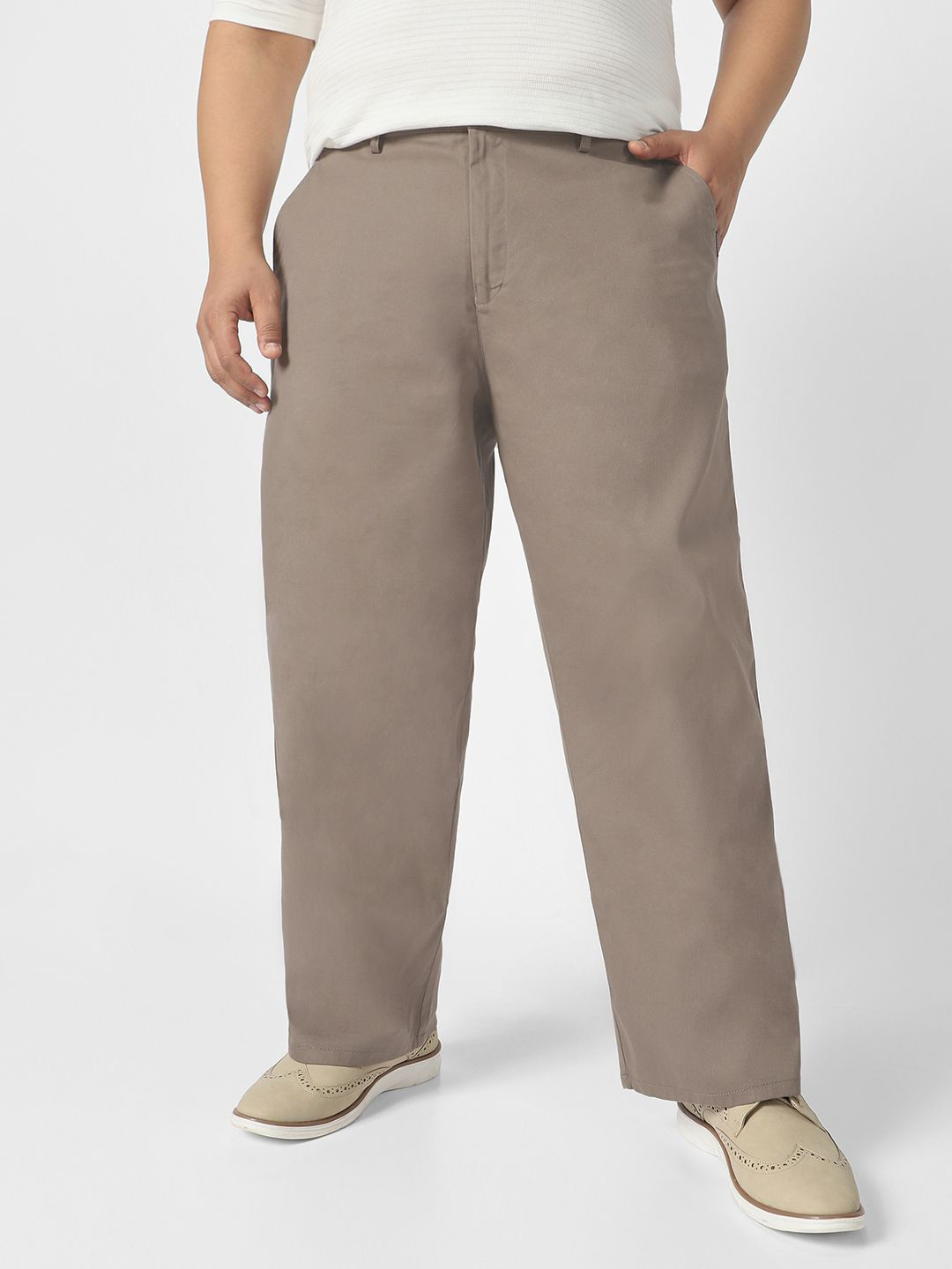 

Urbano Plus Men Solid Non Stretchable Loose Baggy Fit Chinos Trousers, Grey