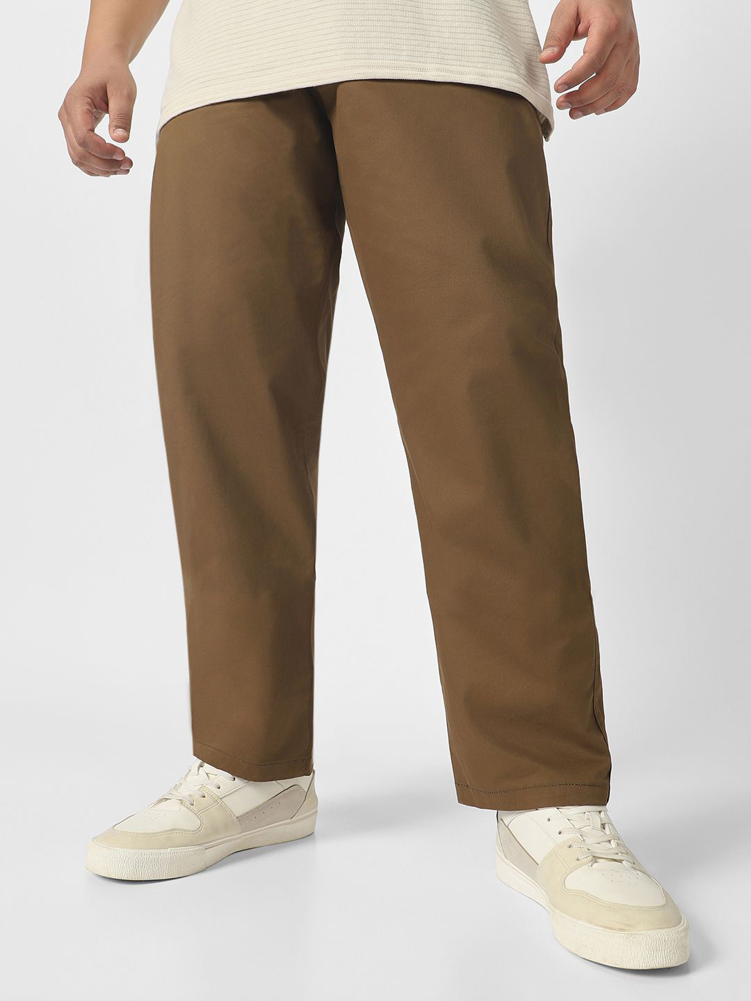 

Urbano Plus Men Stretch Cotton Regular Fit Casual Chinos Trousers, Brown