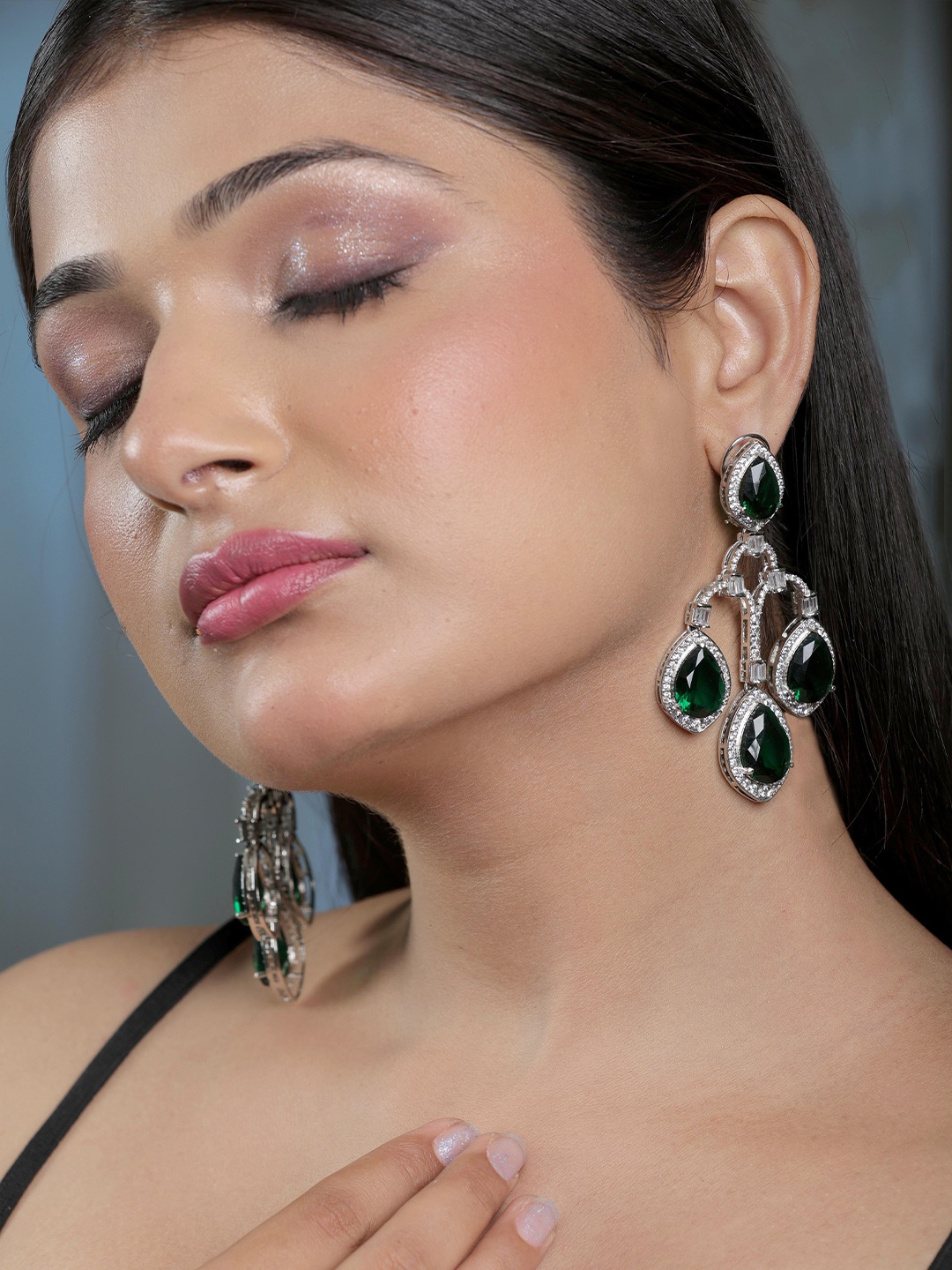 

STYLE DECO Cubic Zirconia Contemporary Drop Earrings, Silver