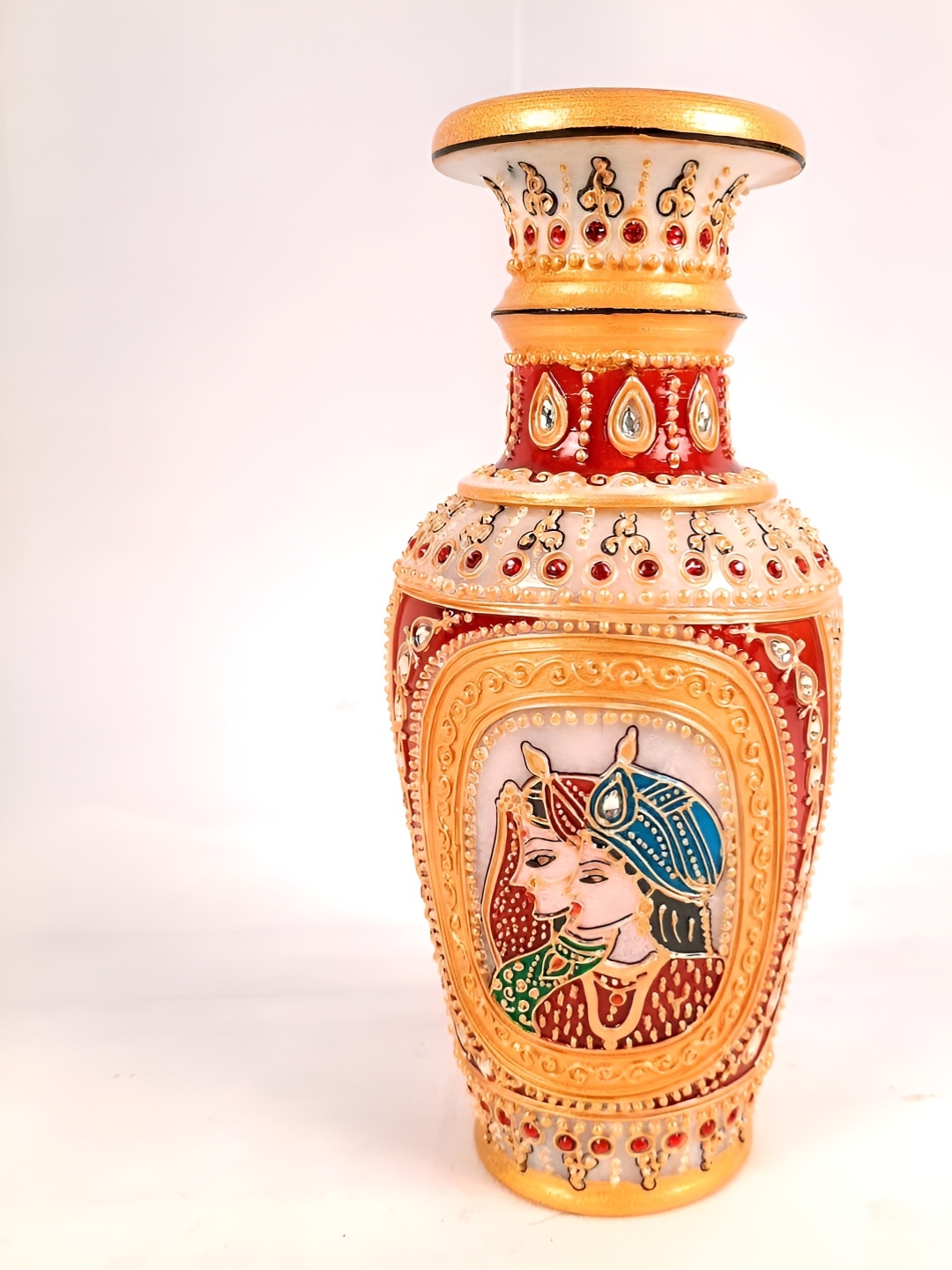 

apka mart Yellow & Red Ethnic Motifs Textured Marble Flower Vase