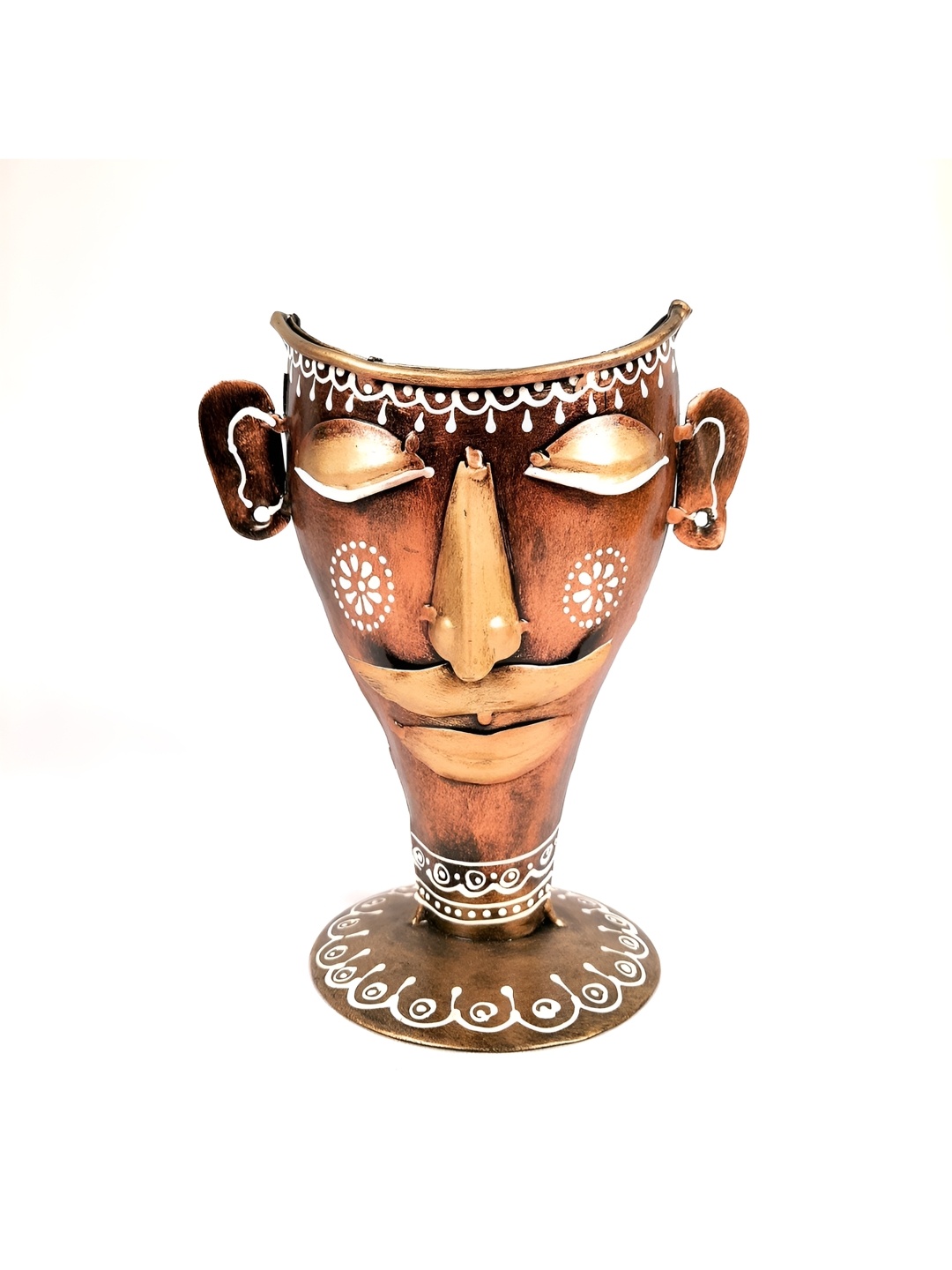 

apka mart Brown & White Textured Man Face Metal Flower Vase