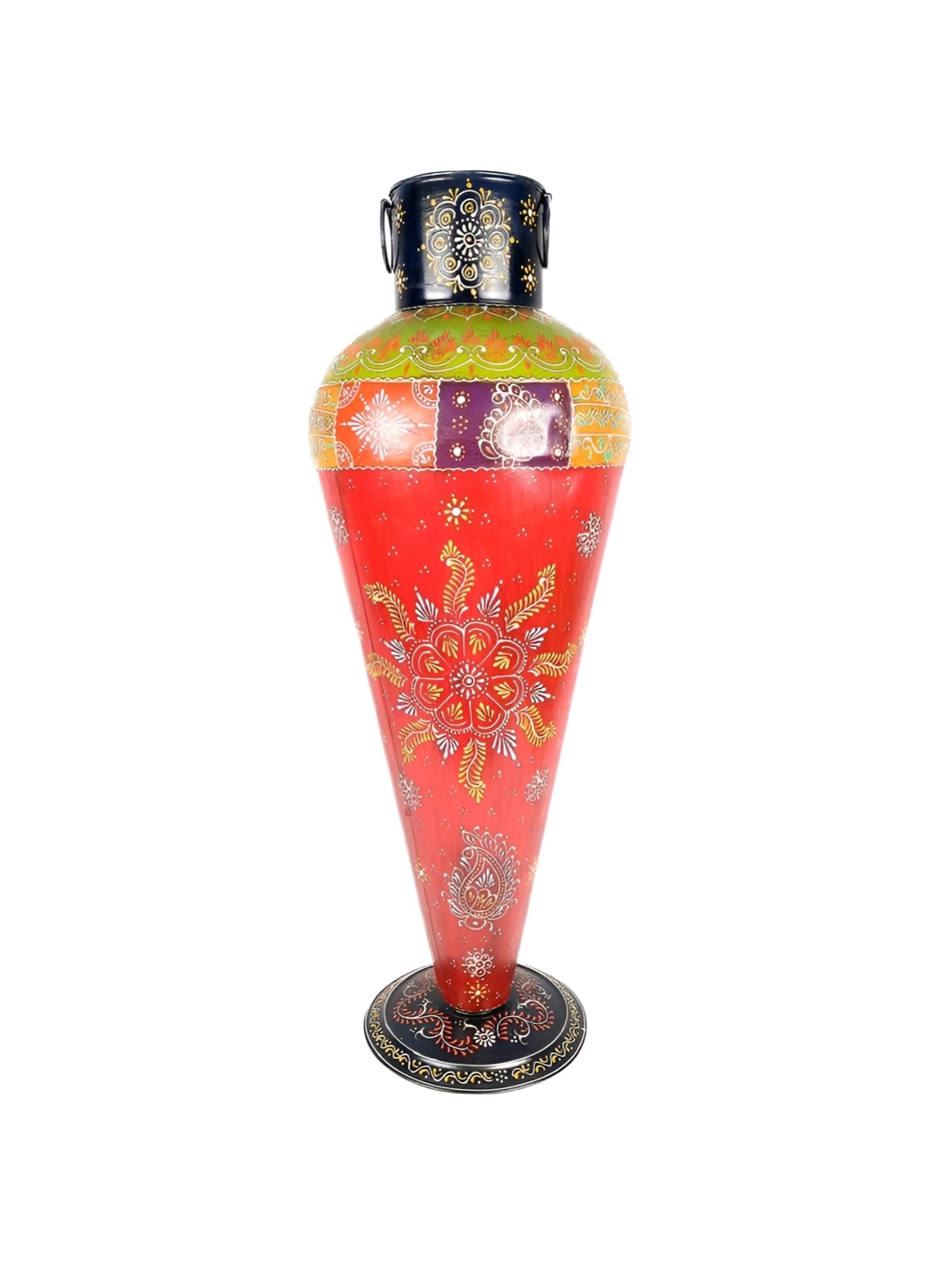 

apka mart Red & Green Ethnic Motifs Textured Metal Flower Vase