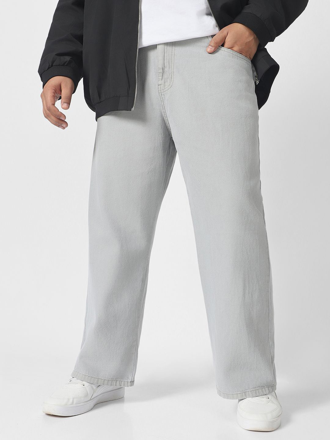 

Urbano Plus Men Cotton Loose Baggy Fit Non-Stretchable Washed Jeans, Grey