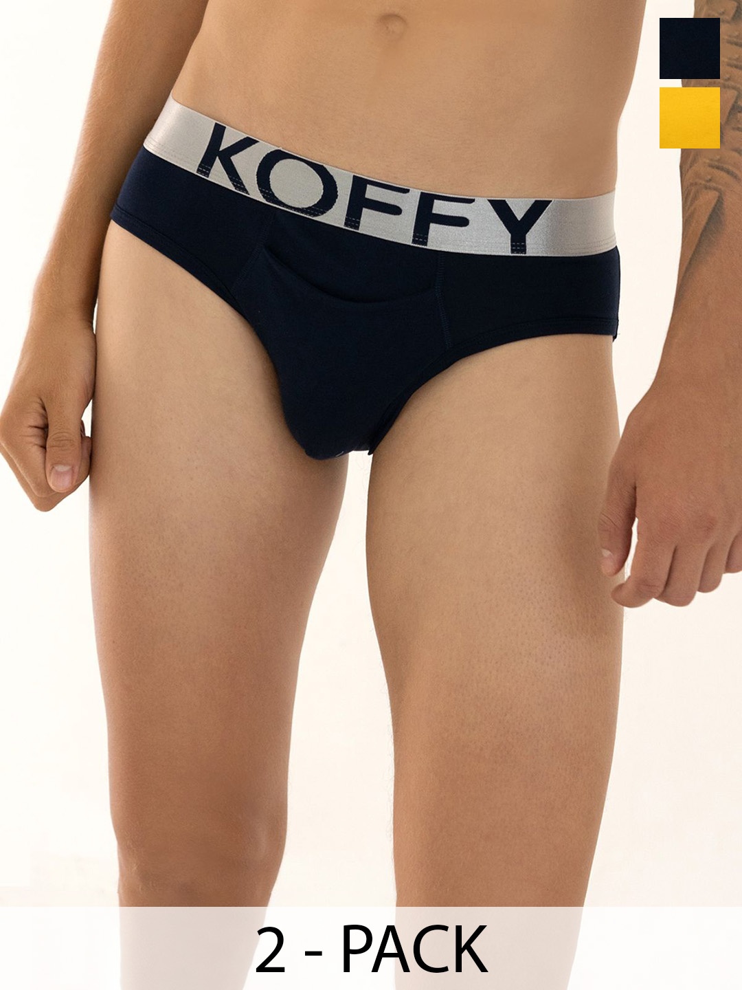 KOFFY Pack Of 2 Men Basic Briefs KOFFY_KI23_NB_YLW_2PC, Navy blue