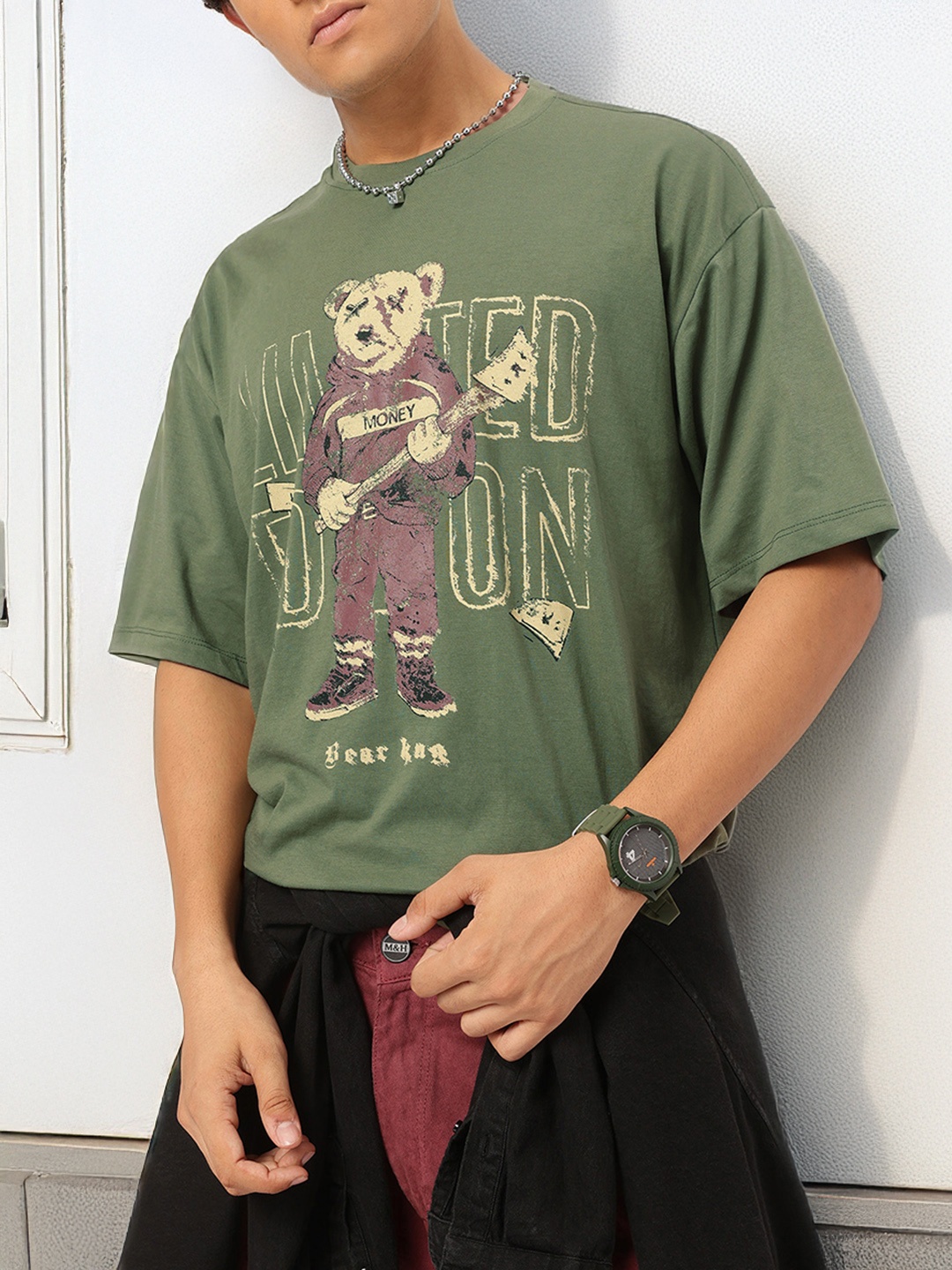 

Kook N Keech Melancholic Chic Printed Oversized T-shirt, Green