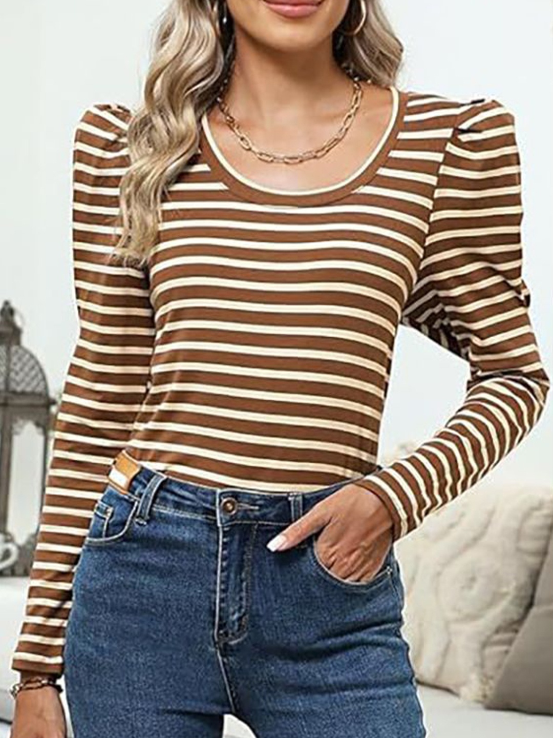 

StyleCast x Revolte Women Round Neck Striped Top, Yellow