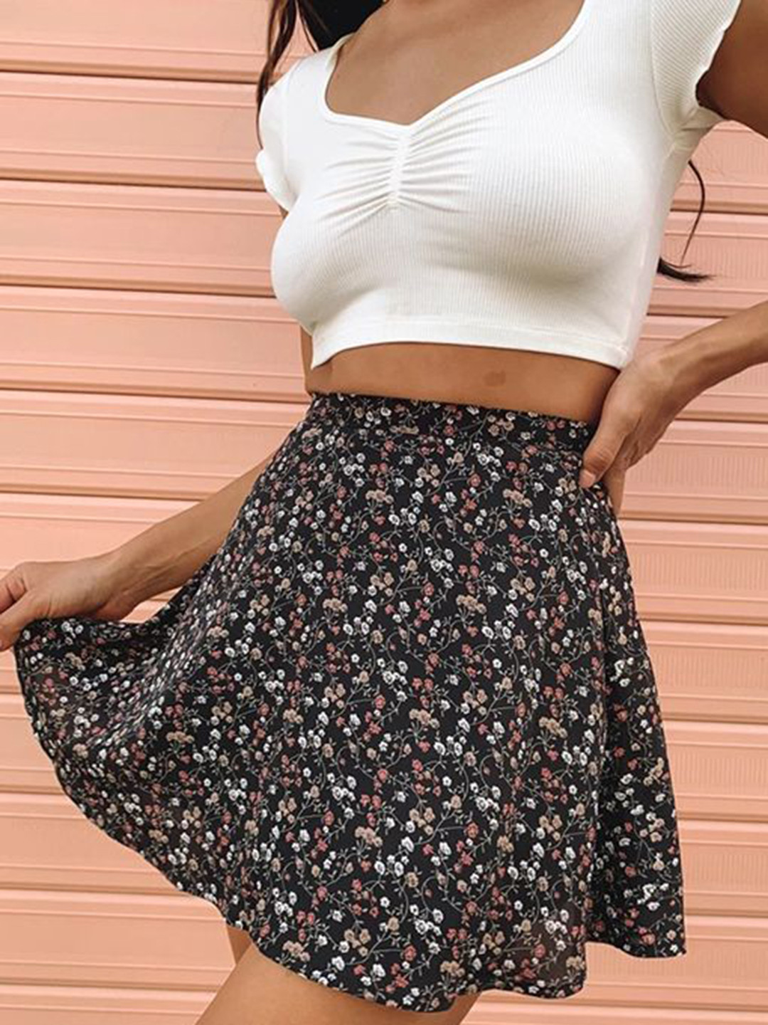 

StyleCast x Revolte Women Printed Flared Mini Skirt, Black