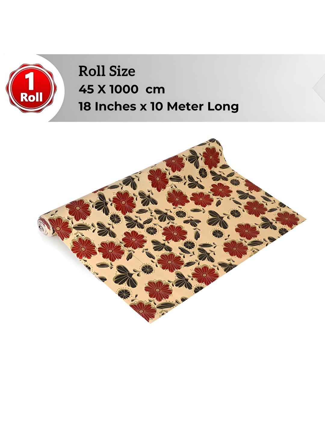 

LooMantha Beige & Maroon Floral Printed Water Resistant Shelf Liner