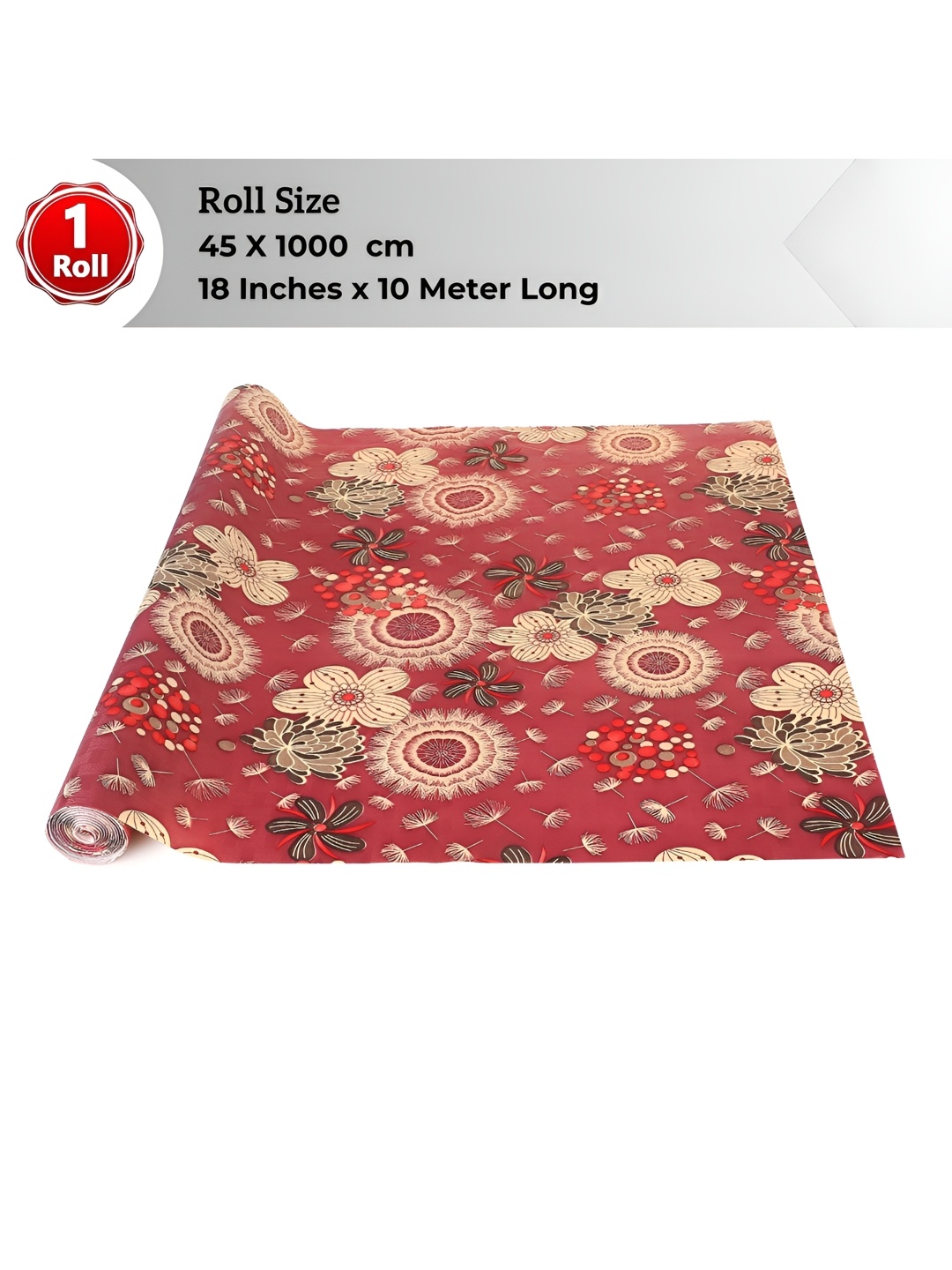 

LooMantha Maroon & Beige Floral Printed Water Resistant Shelf Liner