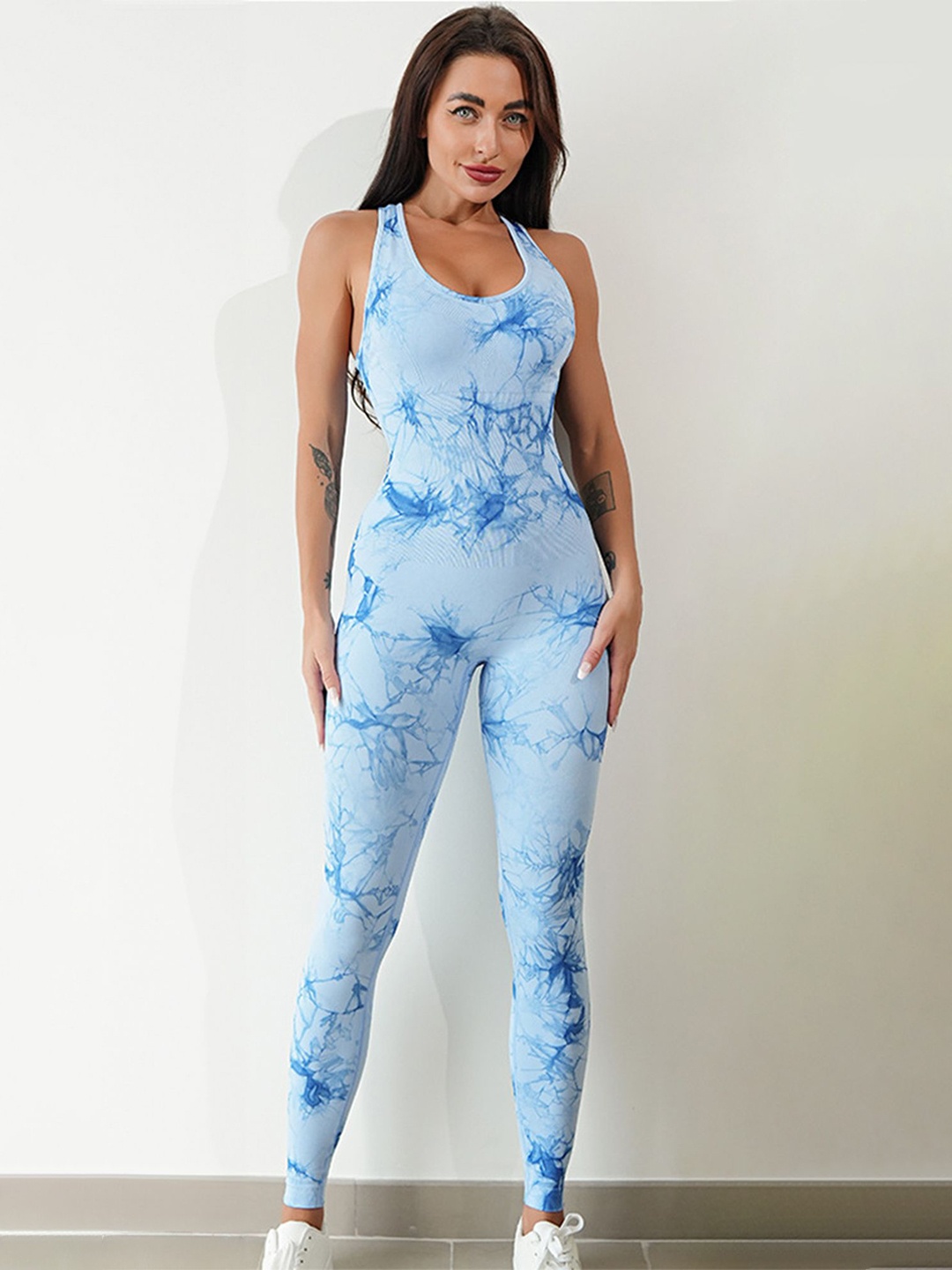 

LULU & SKY Tie-dye Printed Basic Jumpsuit, Blue