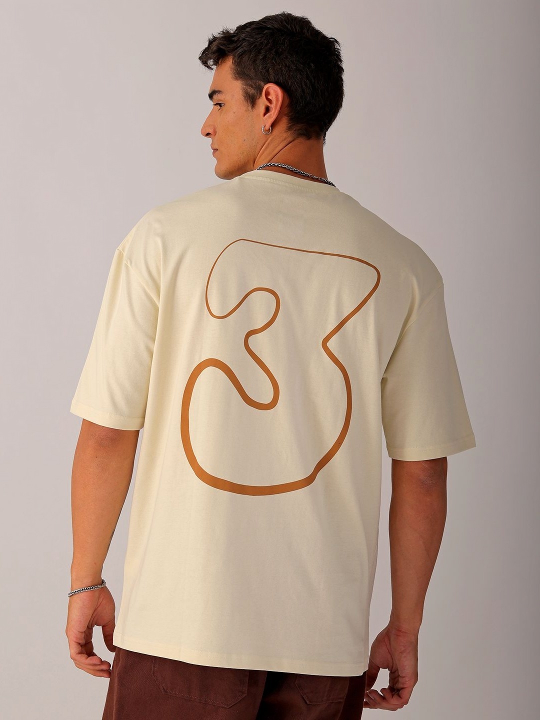 

The Indian Garage Co Men Back Printed Oversized Round Neck T-shirt, Beige